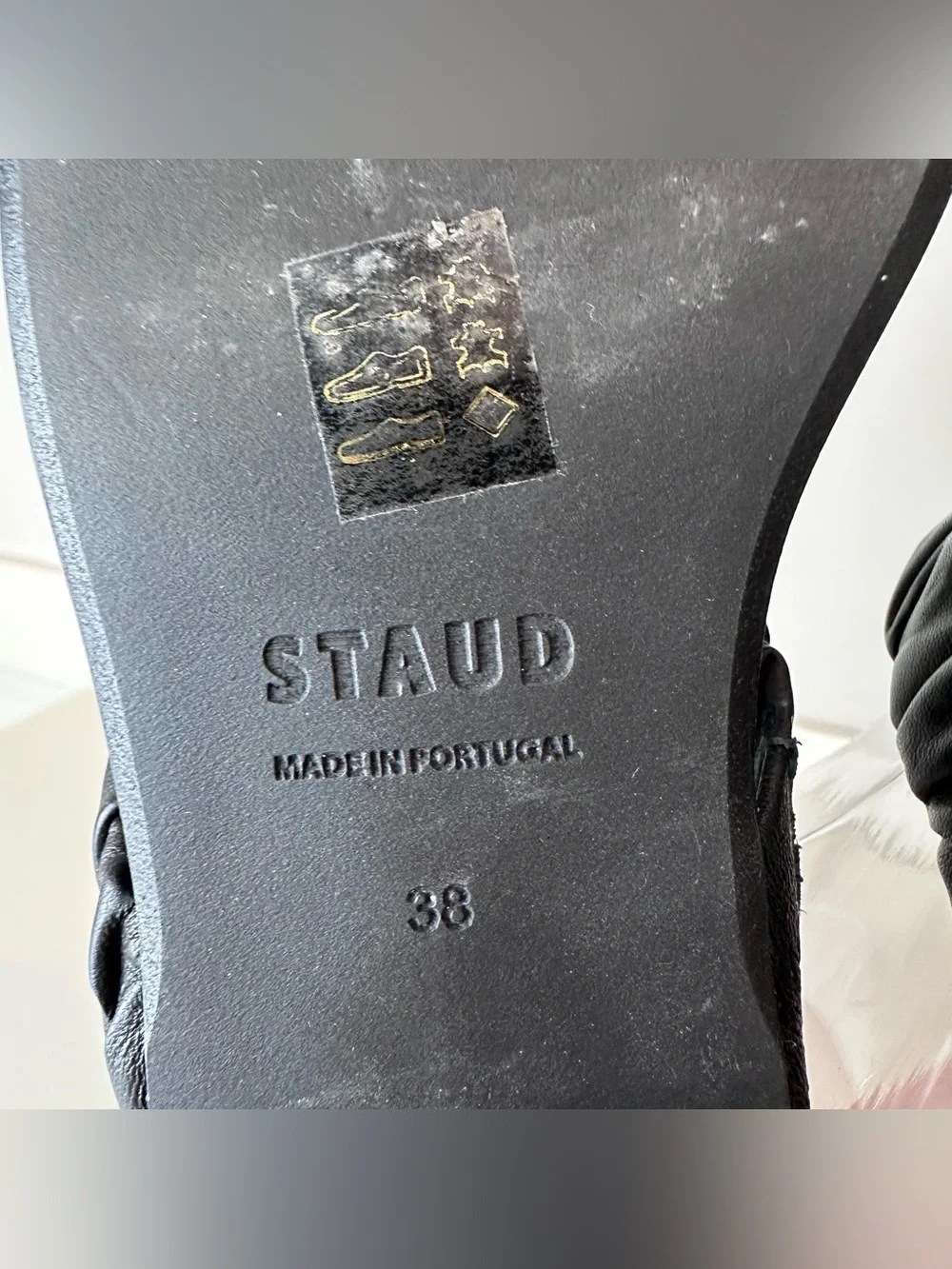 Staud Black Ruched Leather Ava Square Toe Casual Date Night Sandals Size 38 or 8